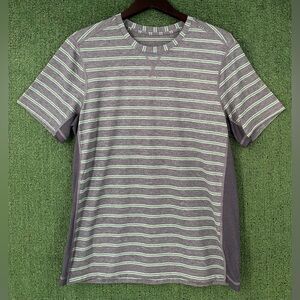 Lululemon THE Crew Gray & Green Striped Athletic Performance Shirt Men’s Large